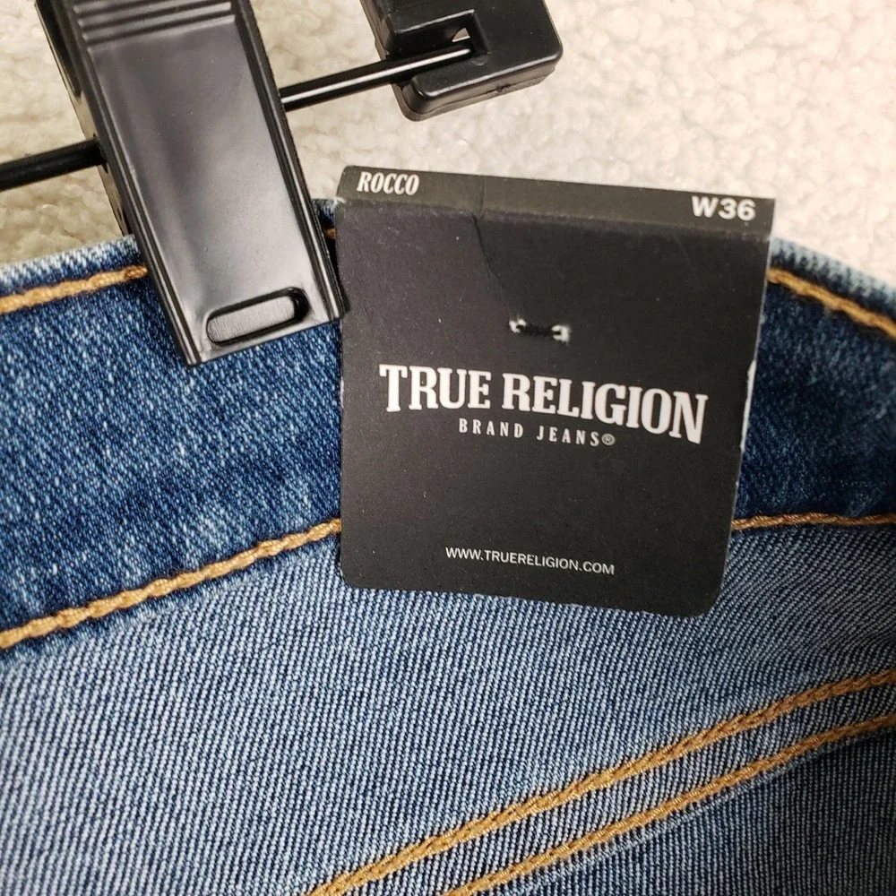 True Religion Rocco Moto Jeans Mens 36 Blue Relaxed Skinny Biker Streetwear